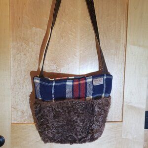 Handmade Shoulder Bag with Upcycled Wool Blanket and Leather Belt
